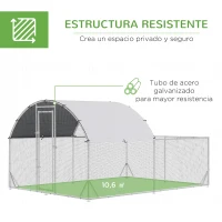 PawHut Gallinero Exterior Grande 380x280x195 cm para 10-12 Gallinas con Cubierta de Tela para Pollos Conejos Patos Plata(m-4)