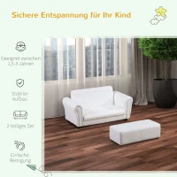 HOMCOM Kindersessel mit Fußhocker, Kindercouch mit Hocker, Kindersofa, Sofa Sessel, Weiß(m-5)