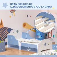 HOMCOM Cama para Niños de +3 Años 143x74x59 cm Cama Infantil de Madera con Estampado con Estrellas Carga 50 kg Azul y Blanco(m-6)