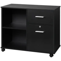 Vinsetto Filing Cabinet with Wheels, Mobile Printer Stand with Open Shelves and Lockable Drawer for A4 Size Documents, Black(m-11)