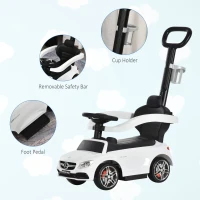 HOMCOM Compatible for Ride On Push Car w/ Storage Handle Steering Wheel Horn Footrest Cup Holder for Toddler Baby 12 - 36 Months White Mercedes-Benz AMG C63(m-5)