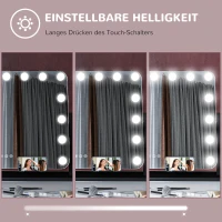 HOMCOM LED Kosmetikspiegel, 3 Lichtmodi, dimmbar, Touchsteuerung, USB, 62,5x49,5cm, Schwarz(m-7)