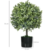 HOMCOM Juego de 2 Árboles de Té Artificiales 55 cm Planta Artificial con 343 Hojas Musgo y Maceta Oficina Verde(m-3)