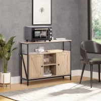 HOMCOM Sideboard im Industriedesign, 2 Schränke, 2 Regale. 1 Ablagefach, 100 cm x 30 cm x 80 cm, Natur + Schwarz(m-2)