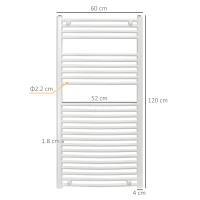 HOMCOM Curved Heated Towel Rail, Hydronic Bathroom Ladder Radiator Towel Warmer For Central Heating 600mm x 1200mm, White(m-3)