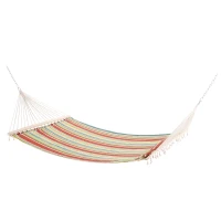 Outsunny Double Cotton Hammock Camping Swing Outdoor Garden Beach Stripe Hanging Bed with Pillow, 188 x 140 cm, 180 KG Capacity, Red(m-1)