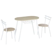 HOMCOM Sedie e Tavolo da Pranzo, Set 3 Pezzi con 2 Sedie e Tavolo Ovale con Ripiano, in MDF e Acciaio(m-1)