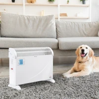 HOMCOM Heizgerät Heizlüfter 2000W Elektroheizer mit 3 Stufen Warm 24-Stunden-Timer Heizer Heizung Wärme Metall Kunststoff Weiß 58,5 x 20 x 43 cm(m-2)