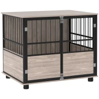 PawHut 80cm Furniture Style Dog Crate Dog Cage End Table Indoor with 3 Doors Soft Washable Cushion, for Medium Sized Dogs(m-11)