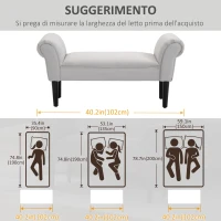 HOMCOM Panca Fondo Letto con Braccioli Arrotolati, Panca Imbottita per Camera da Letto, Grigio, 102x36x51cm(m-4)