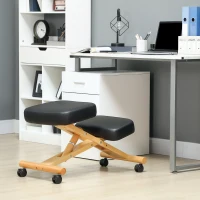 HOMCOM Scaun Ergonomic pentru Genunchi cu Înălțime Reglabilă din Lemn cu Rotile, 42x70x42-52 cm, Negru(m-2)