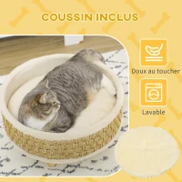 PawHut Panier rond chien sur pieds style cosy chic grand confort coussin moelleux intégré Ø 48 x 24,5H cm beige(m-6)