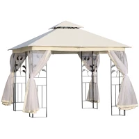 Outsunny Cenador de Jardín 3x3x2,8 m Gazebo Carpas para Exterior Grandes con Doble Techo Mosquiteras y Marco de Acero para Patio Fiesta Blanco(m-1)