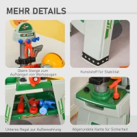 HOMCOM Kinder Werkbank mit Werkzeug Arbeitstisch Werkbanktisch mit 37 Zubehören Rollenspiel Spielzeug für Kinder ab 3 Jahren PP-kunststoff Grün+Grau 44 x 26 x 71 cm(m-7)