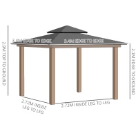 Outsunny 3.5 x 3.5m Outdoor Hardtop Gazebo Canopy with Two-tier Metal Roof and Solid Wood Frame Outdoor Patio Shelter for Patio, Garden, Black(m-3)