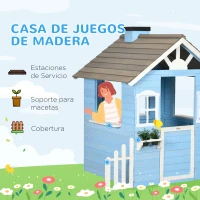 Outsunny Casita Infantil de Madera Casa de Juegos Exterior para Niños de 3-7 Años 51x112,5x142 cm Azul(m-4)