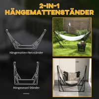 Outsunny Hängemattengestell inkl. Hängematte Gestell für Hängematte, 263 cm x 89 cm x 100 cm, Schwarz + Weiß(m-4)