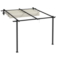 Outsunny Gartenpavillon 3 x 3m, einziehbares Dach, Wandmontage, Metallrahmen, Cremeweiß
