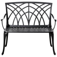 Outsunny 2-Seater Cast Aluminium Garden Bench Loveseat Outdoor Furniture Chair w/ Decorative Backrest & Ergonomic Armrest for Patio Terrace Porch(m-12)