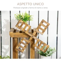Outsunny Scaffale per Piante da Esterno a 4 Ripiani con Decorazione a Mulino, 76x30x90 cm(m-4)