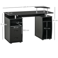 HOMCOM Mesa de Ordenador PC 120 cm Mesa Escritorio de Oficina con Múltiples Estantes 2 Cajones Bandeja de Teclado y Soportes para Monitor CPU 120x55x85 cm Negro(m-3)