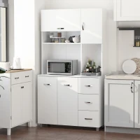 HOMCOM Küchenschrank, Hochschrank mit 3 Schubladen,Sideboard, Aufbewahrungsschrank mit verstellbaren Ablagen, Kommode, Weiß, 100x 39,5 x 183,5 cm(m-2)