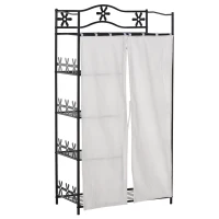 HOMCOM Armoire Chambre adulte Penderie Vêtement Dressing Multi Rangements 5 étagères 84L x 42l x 159H cm métal Noir 2 Rideaux Blanc(m-10)