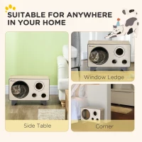 PawHut 2 in 1 Cat Scratcher, Radio Shape Cat House with Catnip, 57 x 24.5 x 39cm, Natural Wood Finish(m-4)