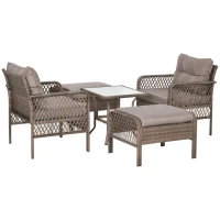 Outsunny Rattan Gartenmöbel Set für 4 Personen Balkonmöbel Set Sofa mit Hocker Tisch Stahl Braun 65 x 66 x 75 cm(m-10)