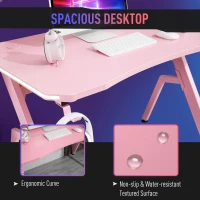 HOMCOM RGB 120 x 66cm Gaming Desk, Computer Table with Carbon Fibre Surface, Headphone Hook, Cup Holder, Controller Rack, Home Office Desk, Pink(m-7)
