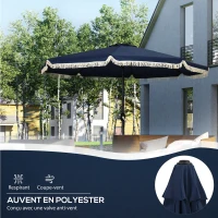 Outsunny Parasol inclinable rond Ø 268 cm avec franges polyester haute densité anti-UV mât démontable 8 baleines - bleu(m-6)