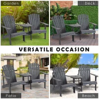 Outsunny Wooden Outdoor Double Adirondack Chairs Loveseat w/ Centre Table and Umbrella Hole, Garden Patio Furniture for Lounging and Relaxing, Dark Grey(m-7)