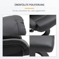 HOMCOM Relaxsessel mit Fußhocker, Massagesessel mit Liegefunktion, Elektrischer Liegesessel mit Fernbedienung, Fernsehsessel mit Seitentasche, Kunstleder, Schwarz(m-5)