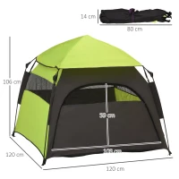 PawHut Foldable Dog Cat Tent with Water-Resistant Oxford, Carry Bag for Extra Large Dog, Green(m-3)