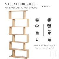 HOMCOM Bookcase, 6 Tier Shelf S Shaped Bookshelf, Storage Unit, Display Shelf for Living Room, Bedroom, Home Office, Plant, Oak(m-5)