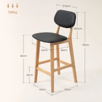 HOMCOM Lot de 2 tabourets de bar, chaises hautes, revêtement synthétique avec dossier et pieds en bois, noir(m-3)