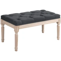 HOMCOM Banc bout de lit banquette capitonnée style vintage français revêtement tissu aspect lin pieds en bois massif gris(m-10)