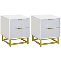 HOMCOM Bedside Table with 2 Drawers, Side Table, Bedside Cabinet with Steel Frame for Living Room, Bedroom, Set of 2, Grey and White(m-1)