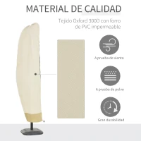 Outsunny Funda para Sombrilla de Jardín Funda para Parasol Impermeable Tela Oxford 600D Cubierta de Parasol con Cremallera para Jardín Exterior Ø56x220 cm Beige(m-4)
