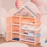 HOMCOM Estantería Infantil de Juguetes con Armario Estantes 4 Cajas y 3 Cestas Organizador de Almacenaje para Habitación de Niños Sala Juegos 128x34x155 cm Naranja Pastel(m-8)