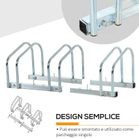 HOMCOM Rastrelliera Portabiciclette Parcheggio per 3 Biciclette in Acciaio, 76x33x27 cm, Argento(m-5)