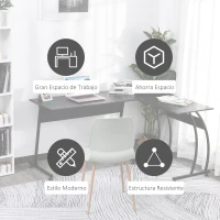 HOMCOM Mesa de Computadora en Forma de L Escritorio para Estudio Oficina Minimalista Moderno con Gran Espacio 112,5x152x74 cm Negro(m-6)