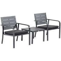 Outsunny Set da Giardino 3 Pezzi con Tavolino e 2 Sedie con Cuscini, Acciaio e Plastica, Grigio Scuro(m-10)