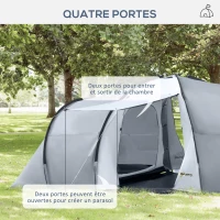 Outsunny Tente de camping familiale 4-6 personnes dôme 2 chambres 1 séjour et 1 auvent anti-UV Imperméable 2000 mm multicolore(m-5)