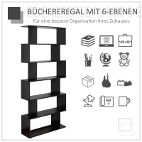 HOMCOM Standregal 6 Fächer CD DVD Raumteiler Wandregal Bücherregal Wandregal Büro Regal 80x24x191 cm(m-4)