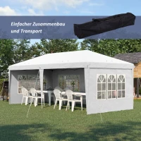 Outsunny Faltpavillon, Partyzelt, 4 große Fenster, abnehmbare Seitenwände, Metallrahmen, 5,85 x 2,95 x 2,7 m, Weiß(m-4)
