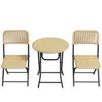 Outsunny Juego de 3 Piezas Muebles de Jardín Plegable de Ratán con 2 Sillas y 1 Mesa de Centro Redonda para Terraza Natural(m-11)