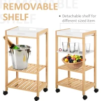 HOMCOM 4-Tier Moving Trolley Cart MDF Wood Blend w/ Tray Shelves 4 Universal Wheels Home Kitchen Office Storage Island Unit White Brown(m-5)