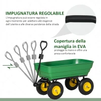 Outsunny Carrello da Giardino 125L in Acciaio e PP con Vasca ribaltabile e Maniglia, 118x58x102 cm, Verde(m-6)