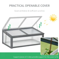 Outsunny Wooden Cold Frame, Small Polycarbonate Greenhouse for Plants with Openable & Tilted Top Cover, Grey, 100 x 65 x 40cm(m-4)